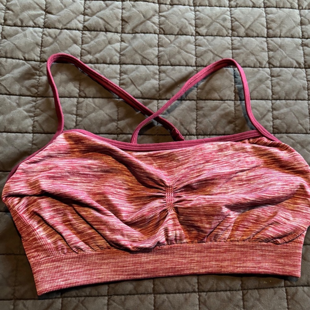 Calia by Carrie Underwood Space Dye Strappy Back Sports Bra Burgundy Pink Medium